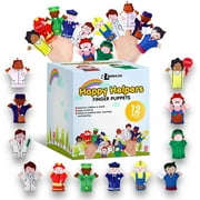 Limited Edition Happy Helpers Finger Puppets 12-Piece Set - Teach and Learn with a Variety of Neighborhood People Characters - Free Bonus E-Book - For Families, Children, Kindergarten, Play and ESL