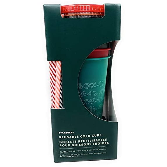 limited edition holiday 2019 starbucks reusable cold cups with lids & straws 5 pack 24 ounces tumbler