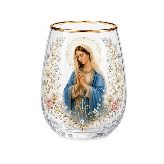 Limited Edition Mary Morning Prayer Glass Tea Cup, Christian Faith Stemless Glass Mug for Coffee & Tea, Inspirational Prayer Mug for Women, Bible Study Devotional Cup, Religious Christian Gift