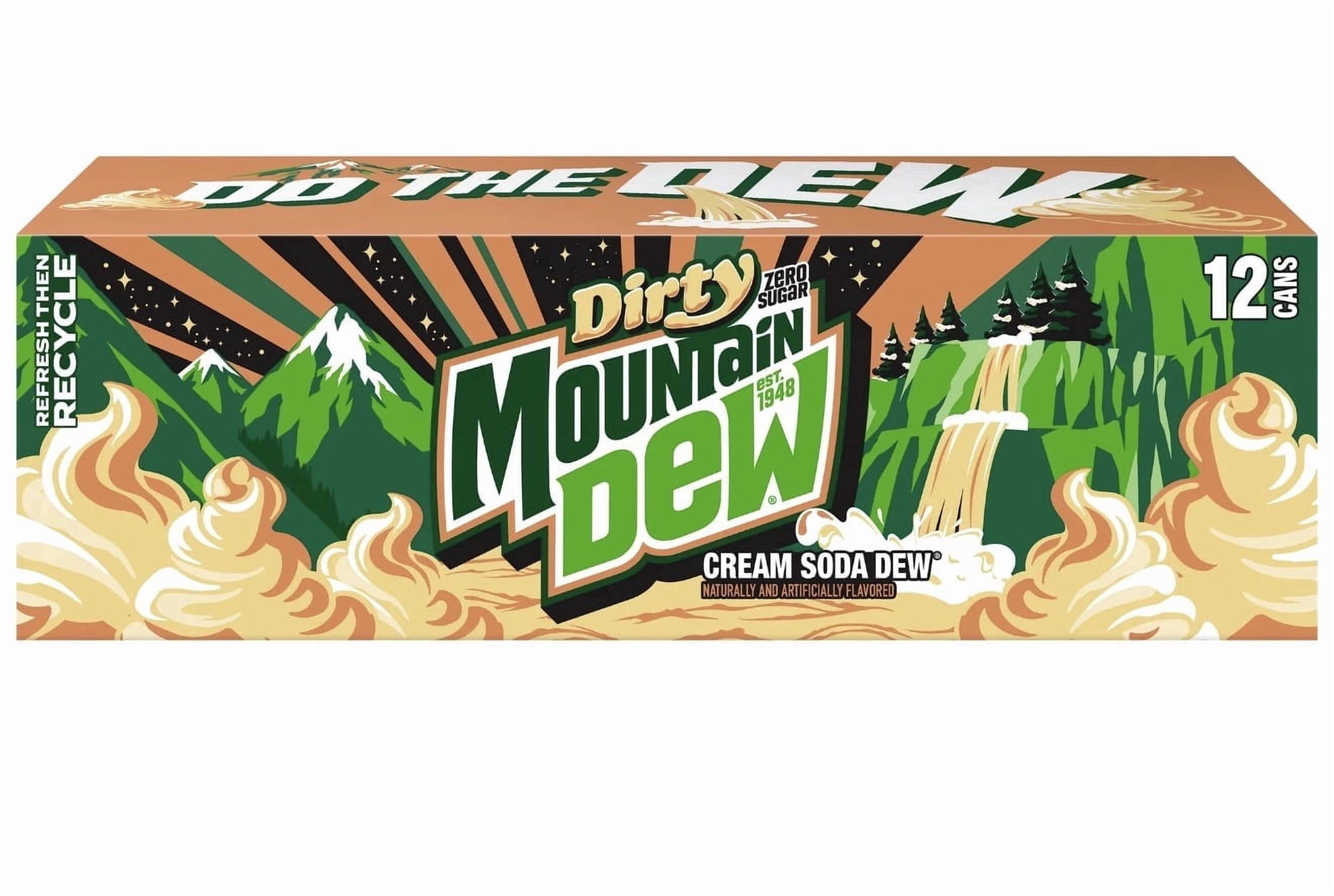 Limited Edition , Mountain Dew Dirty Dew Cream Soda, Zero Sugar, 12 fl oz cans, 12 pack
