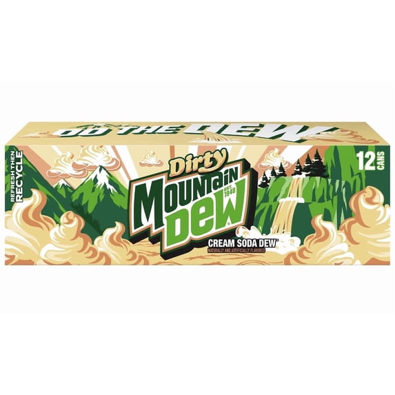 Mountain Dew Regular Dirty Dew Cream Soda, 12 fl oz cans, 12 pack, Limited Edition Soda