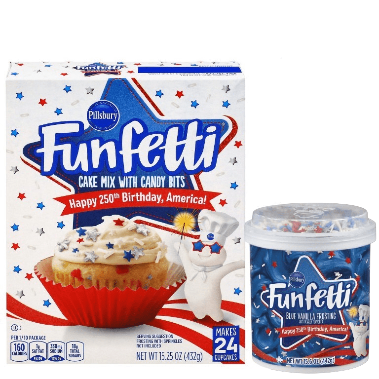 Limited Edition Pillsbury Funfetti Happy 250th Birthday America Cake Mix (15.25 oz) and Blue Vanilla Frosting (15.6 oz)