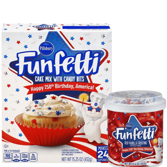 Limited Edition Pillsbury Funfetti Happy 250th Birthday America Cake Mix (15.25 oz),and Red Vanilla Frosting (15.6 oz)