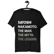 Limited Edition Satoshi Nakamoto The Man, The Myth, The Legend T shirt in Tan - Bitcoins Infamous Creator - Mens Short-Sleeve or shirt-TH36356