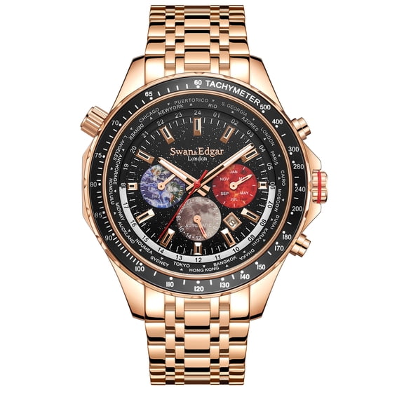Limited Edition Swan & Edgar Hand Assembled World Timer Mechanical Quartz Hybrid Rose