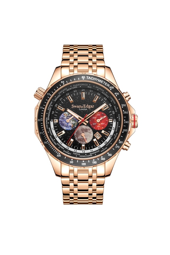 Limited Edition Swan & Edgar Hand Assembled World Timer Mechanical Quartz Hybrid Rose