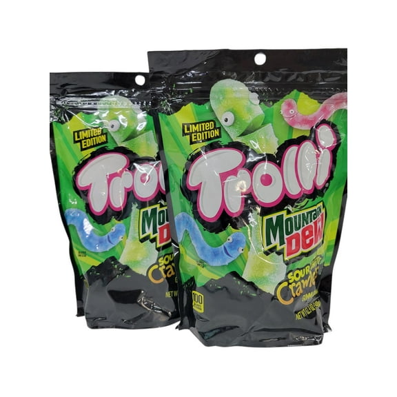Limited Edition Trolli Mountain Dew Sour Brite Crawlers Gummy Candy 12.3 oz Bag - Pack of 2
