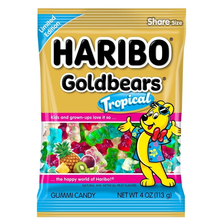 HARIBO, Goldbears Tropical Flavored Gummy Candy, 4oz, Multicolor