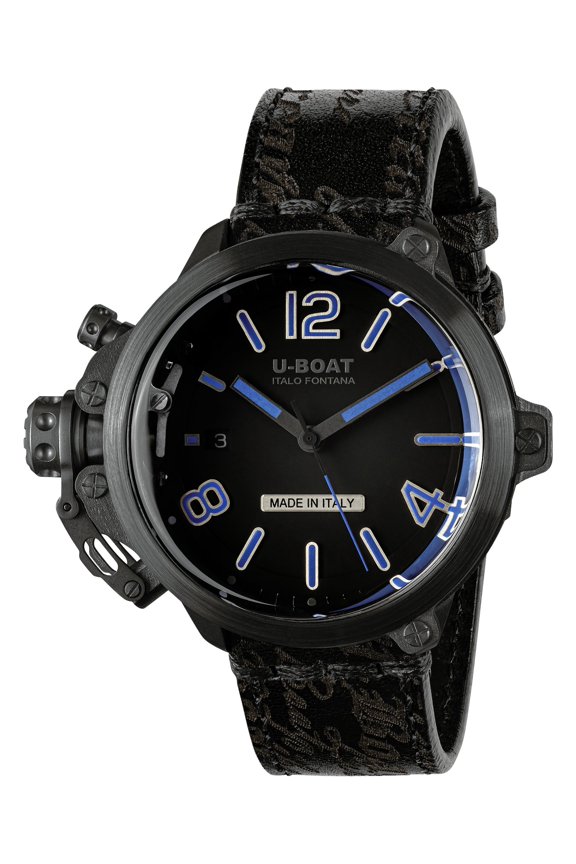 Limited Edition U-Boat Capsule Automatic Black PVD Black Dial Black Leather Strap Date Mens Watch 8808