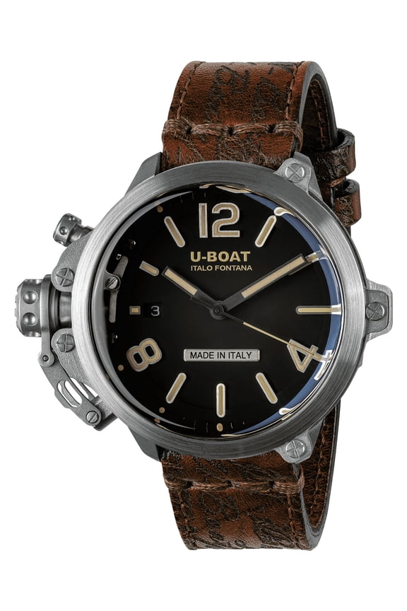 Limited Edition U-Boat Capsule Automatic Stainless Steel Black Dial Brown Leather Strap Date Mens Watch 8809