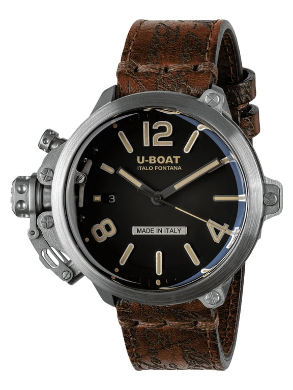 Limited Edition U-Boat Capsule Automatic Stainless Steel Black Dial Brown Leather Strap Date Mens Watch 8809