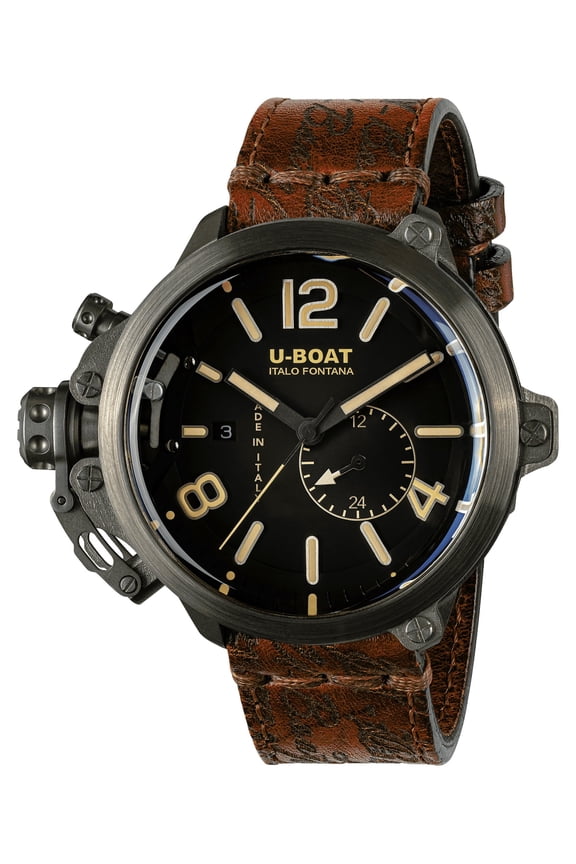 Limited Edition U-Boat Capsule Automatic Titanium Black Dial Brown Leather Strap Date Mens Watch 8805