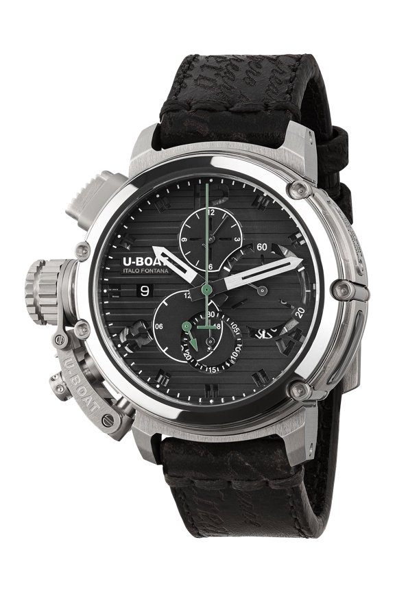 Limited Edition U-Boat Chimera Nero Automatic Chronograph Black Dial Black Leather Date Mens Watch 9592