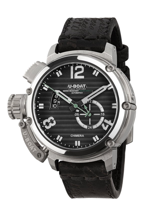 Limited Edition U-Boat Chimera Nero Automatic Stainless Steel Black Dial Black Leather Strap Date Mens Watch 9605