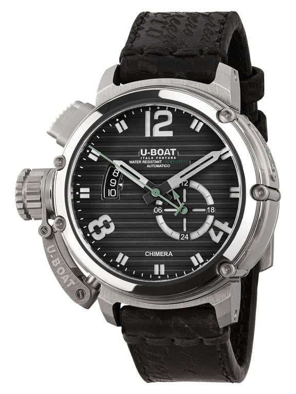 Limited Edition U-Boat Chimera Nero Automatic Stainless Steel Black Dial Black Leather Strap Date Mens Watch 9605