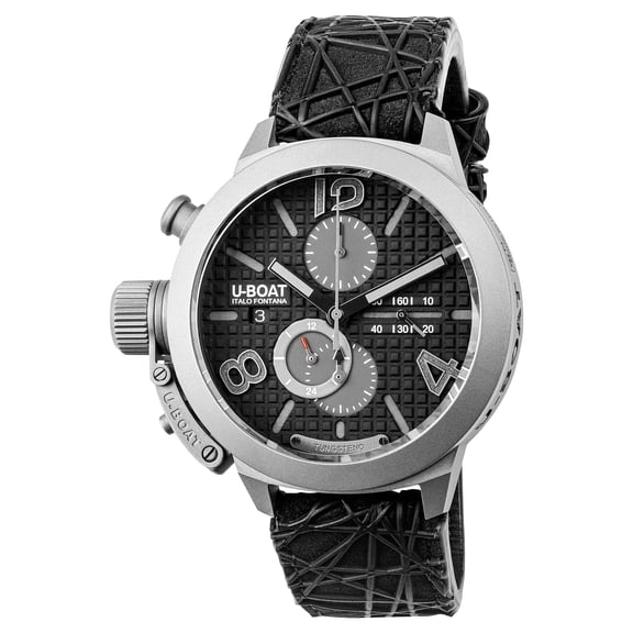 Limited Edition U-Boat Classico 45 Automatic Chronograph Titanium & Tungsten Black Dial Black Leather Strap Date Mens Watch 3004