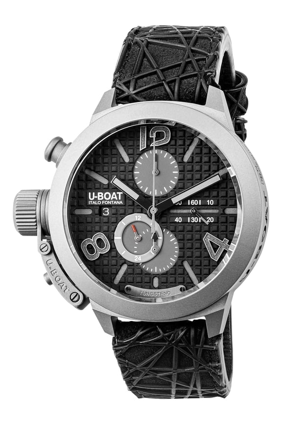 Limited Edition U-Boat Classico 45 Automatic Chronograph Titanium & Tungsten Black Dial Black Leather Strap Date Mens Watch 3004