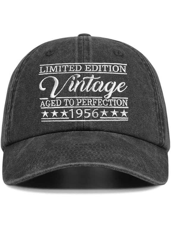 Limited Edition Vintage Aged to Perfection Embroidered Baseball Cap, Washed Black, 1956 Birthday Gift Hat(1956)