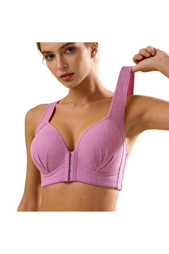 Limited-Front Closure Lace Edge Seamless Yoga Sleep Bra for Comfortable Movement and Adjustable Fit Purple 46