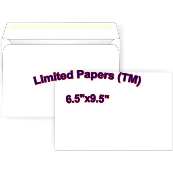 Limited Papers (TM) Booklet Envelopes, White Wove, Gummed Seal, 28 Pound, Heavyweight, for Mailing and More. (6.5 x 9.5, 500)