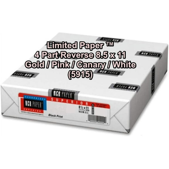 Limited Papers(TM) Paper, Carbonless Sheets, Superior, Pre Collated, Multi Part, Bond Finish. (4 Part Reverse 8.5 x 11, Gold/Pink/Canary/White (5915), 5 Reams)