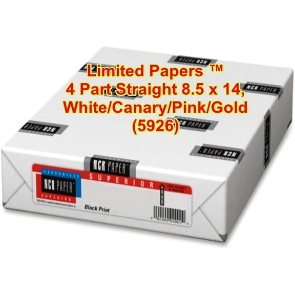 Limited Papers(TM) Paper, Carbonless Sheets, Superior, Pre Collated, Multi Part, Bond Finish. (4 Part Straight 8.5 x 14, White/Canary/Pink/Gold (5926), 5 Reams)