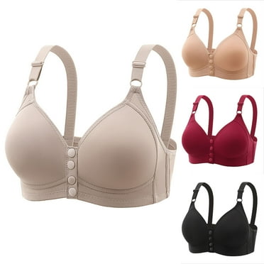 Limited Stock Available: No Wire Bra, Sujetadores Cómodos para Mujer, Fashion Women Solid Color Wireless Front Opening Buckle Pad Gathering Daily Bra SOPATENOR Black L