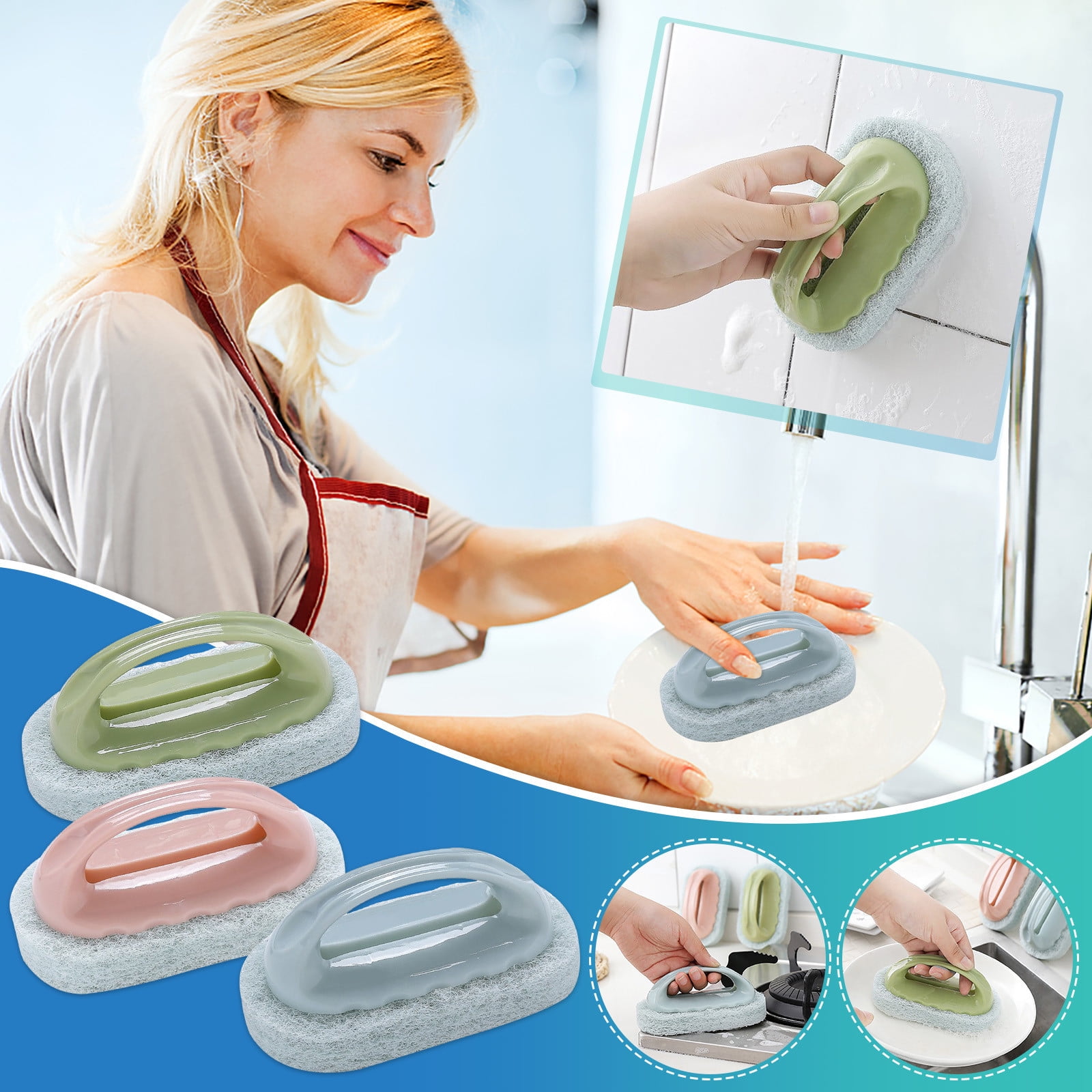 Limited Stock, Dish Scrubbers With Handle For Kitchen Clean Sponge