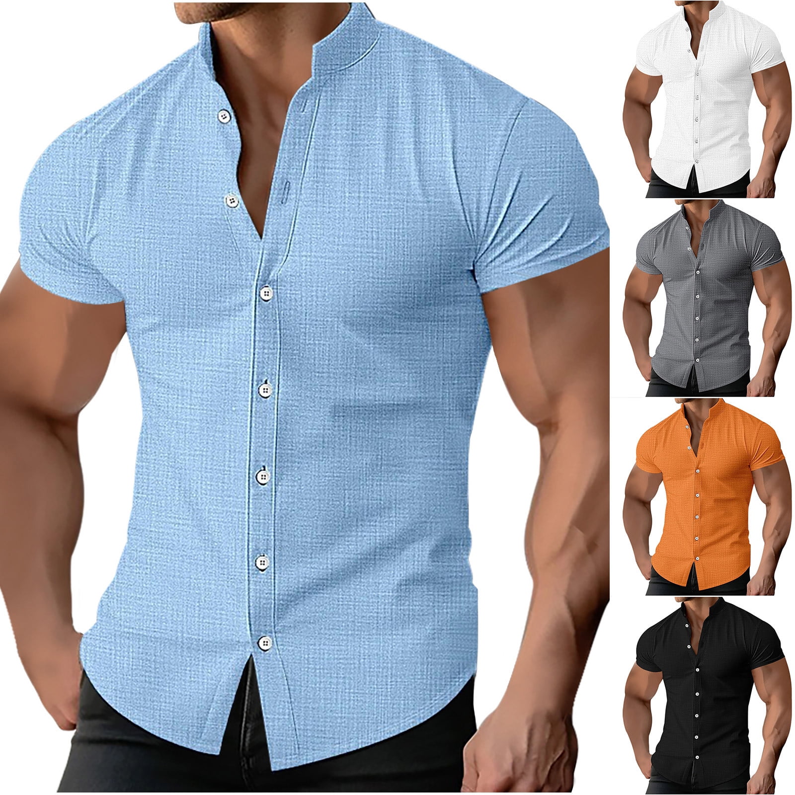 RTRDE Men's Short Sleeve Shirt - Cotton Linen Blend, Solid Color, Loose Fit, Sizes S-3XL