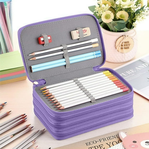 Limited Stock, Vsgery 72 Slot Zipper Pencil Case, Multi-Functional Stationery Pouch, Colored Portable Pencil Bags, for Dorm, Organize Desk Supplies, Back to College Prep,1X Pencil Case|nylon,Purple