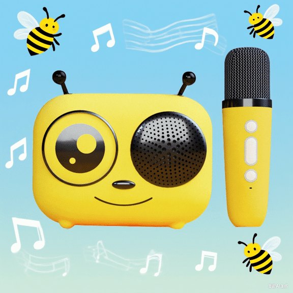 Limited Time 25% Off Mini Bluetooth Karaoke Machine with Microphone, Cute Bee Design Voice Effects & AI Assistant | Free Karaoke Sticker Pack Included