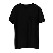 Limited Time Deal! Beshee Shirts for Men, Men's Solid Fitness Large Sports T Shirt Men's Elastic Cotton Pocket Short Sleeve Summer V Neck Shirt Mens Shirts Black L