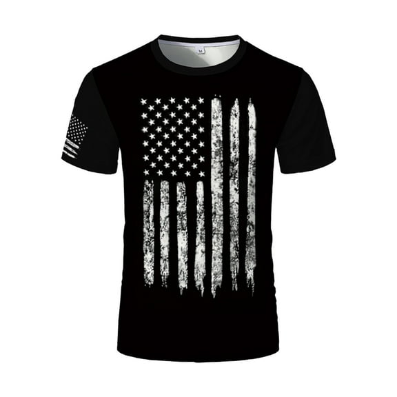 Beshee Shirts for Men, Mens Independence Day Flag Casual Soft and Comfortable T Shirt Short Sleeves Mens Shirts Black XXL