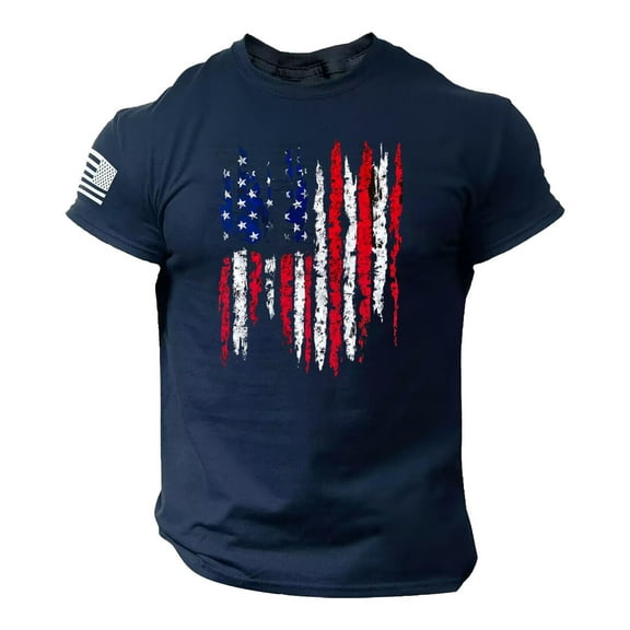 Beshee Shirts for Men Summer Men's US Flag Logo Casual Fitness 3D Printed Short Sleeved T Shirt Mens Shirts Navy XXL