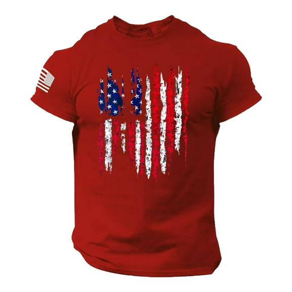 Beshee Shirts for Men Summer Men's US Flag Logo Casual Fitness 3D Printed Short Sleeved T Shirt Mens Shirts Red XXXXL