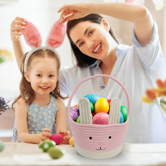 Limited Time Deal karymi 1 Easter Cotton Rope Storage Basket with Handles Convenient Bunny Storage Basket Desktop Storage Basket Big Savings Housewarming Gifts Summer Clearance