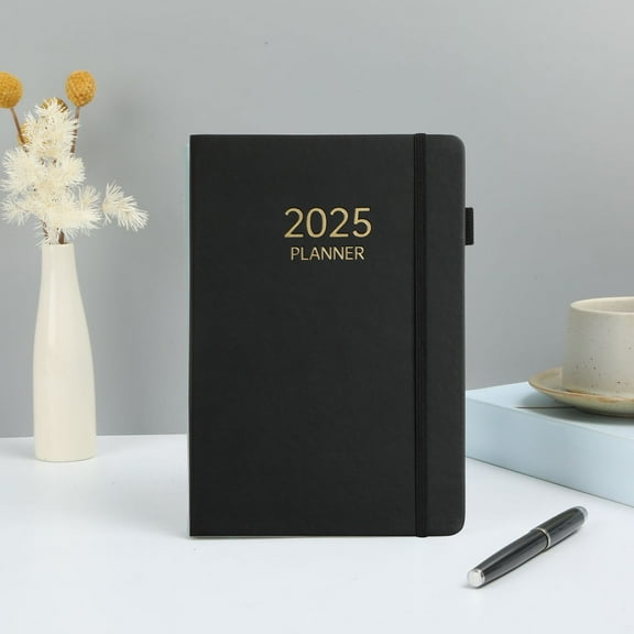 Limited Time Deal karymi 2025 English Elastic Bandage Calendar Hard Cover Thick Daily Planner Schedule Notebook Summer Clearance Gifts for Women Weekly Deal