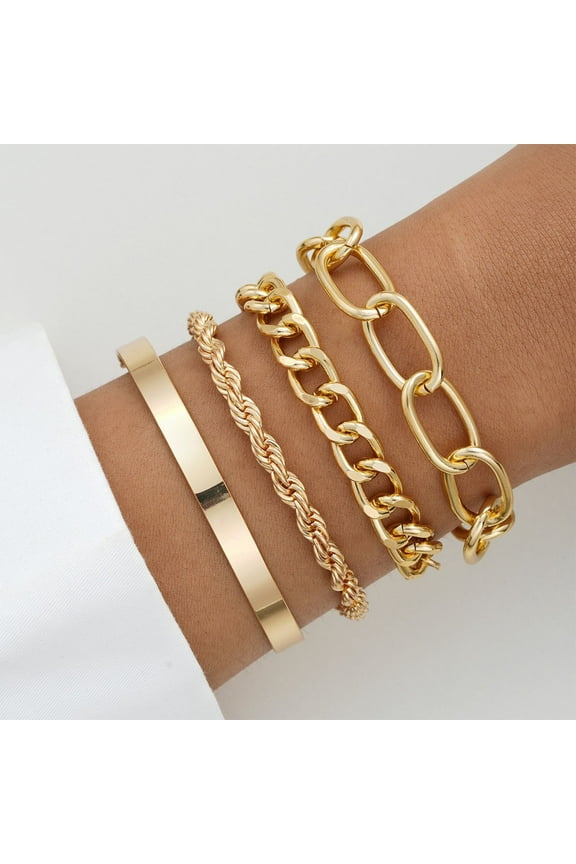 Limited Time Deal karymi 4-Piece Layered Chain Bracelet Set for Women Bohemian Metal Cuff Stackable Bracelets Adjustable Multi-Layer Jewelry Set for Everyday Boho Sty Mens Gifts Summer Clearance