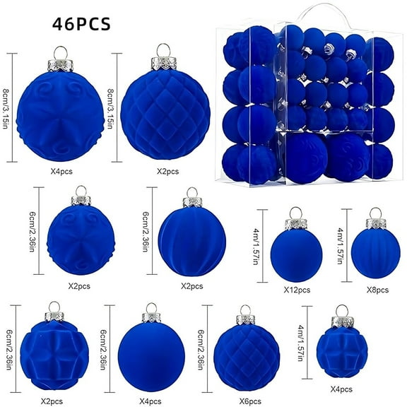 Limited Time Deal karymi 46 Pcs Velvet Christmas Balls Flocked Christmas Tree Ornaments Plastic Balls Xmas Decorative Hanging Ornaments Christmas Tree Decoration Kids Christmas Gifts