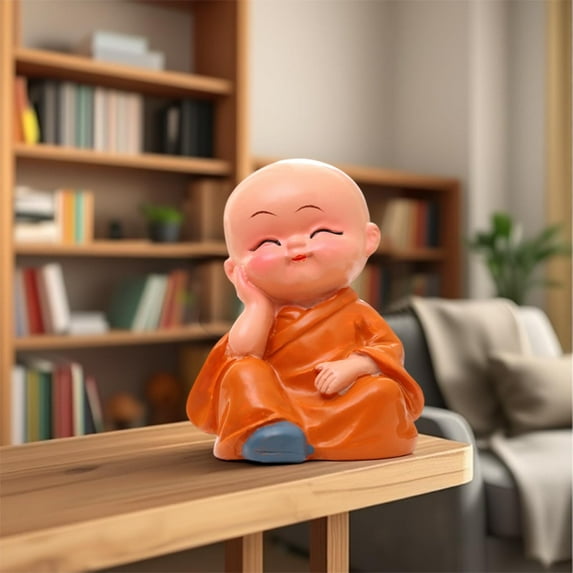 karymi Aquatic Wood Green Potted Little Monk Decoration Brazilian Wood Baby Buddha Statues Table Decor up to 90% off