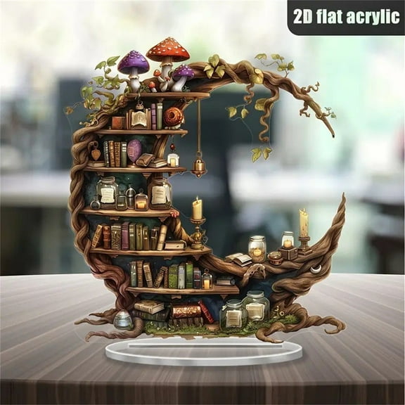 karymi Crescent Shaped Acrylic Desktop Decorative Bookshelf Suitable for Home and Office Decoration Book Enthusiasts Summer Room Decor