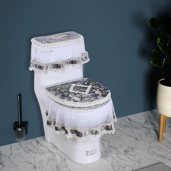 Limited Time Deal karymi European Lace Toilet Cover with Zipper 3 Piece Bathroom Decorative Toilet Tank Cover Apartment Essentials Summer Clearance Home Decor