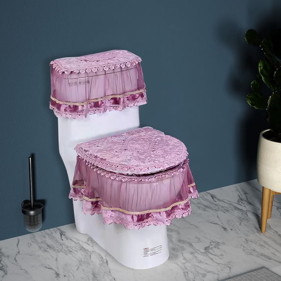 Limited Time Deal karymi European Lace Toilet Cover with Zipper 3 Piece Bathroom Decorative Toilet Tank Cover Summer Clearance Home Decor Patio Decor