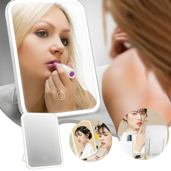 karymi Folding Travel Mirror Lighted Makeup Mirror with LED 3 Color Light Modes USB Rechargable Portable Thin CompactVanity Mirror with Screen Dimmin