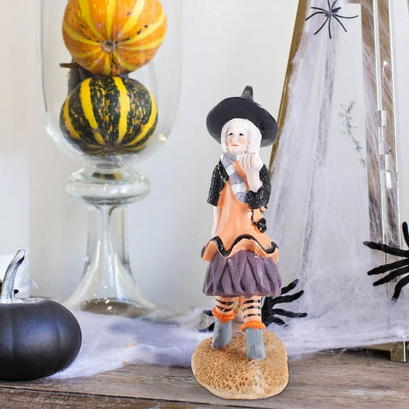 Limited Time Deal karymi Halloween Decoration Witch Statue Witch with Cauldron Figurine Resin Desktop Ornaments Garden Shelf Tabletop Halloween Party Decor Indoor Fall Bridal Shower Party Favors