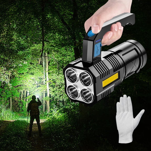 karymi High Brightness Flashlight 4LED Searchlight Outdoor USB Flashlight Portable Strong Lights Side Light Outdoor Camping Tent Light Wear Gloves Camping Gear