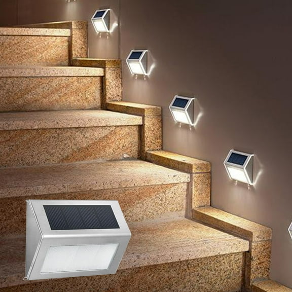 Limited Time Deal karymi Outdoor Wall Lights Stair Step Lights Stainless Steel Solar Lights Garden Wall Lights Warm White Lights Automatic Open and Close Decorative Lights 2pcs Room Decor