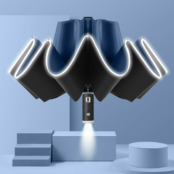 Limited Time Deal karymi Portable Windproof Compact Travel Umbrella LED Flashlight Handle Auto Umbrella with Reflective Tape Aluminum Alloy Umbrella Camping Essentials Gifts for Women