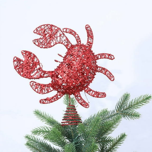Limited Time Deal karymi Red Crab Christmas Tree Topper 10 Inch Glittering Nautical Theme Tree Decoration with Coil Base Festive Novelty Topper Home Decor Winter Savings Weekly flyer