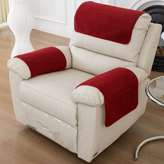 Limited Time Deal karymi Solid Color Lambskin Sofa Headrest Cushion Armrest Cushion with Storage Bag Single Chair Armrest Towel Rainproof Dirtproof and Scratch Resistive Home Decor